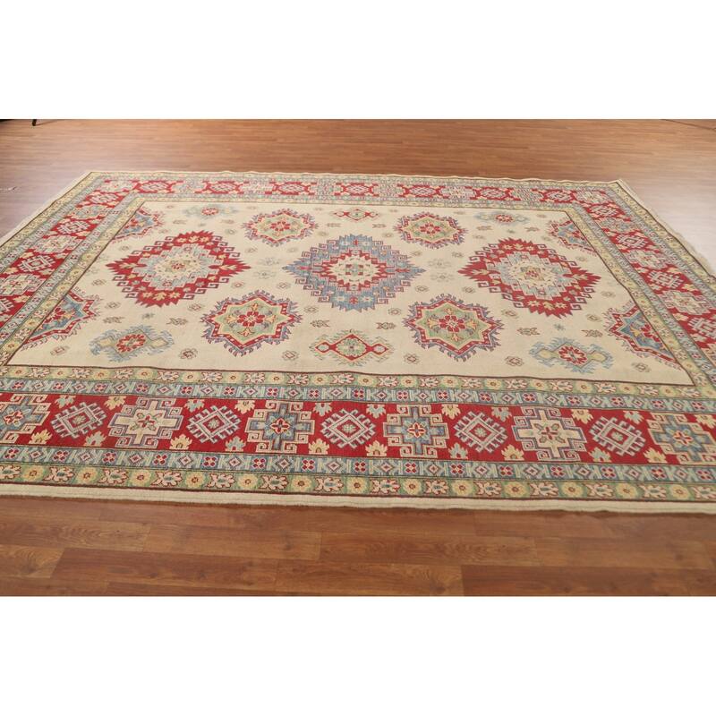 Geometric Kazak Area Rug Hand-Knotted Wool Carpet - 8'5"x 11'11"
