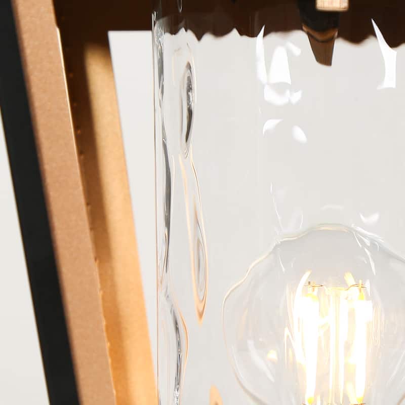 Anly Mid-century Modern 1-Light Outdoor Post Light Black Gold Lamp with Clear Glass - W 7.2" x H 15.7"