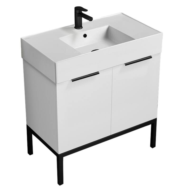 Nameeks Derin-3217-C Derin 32" Free Standing Single Basin Vanity Set - Gloss White / Black - Glossy