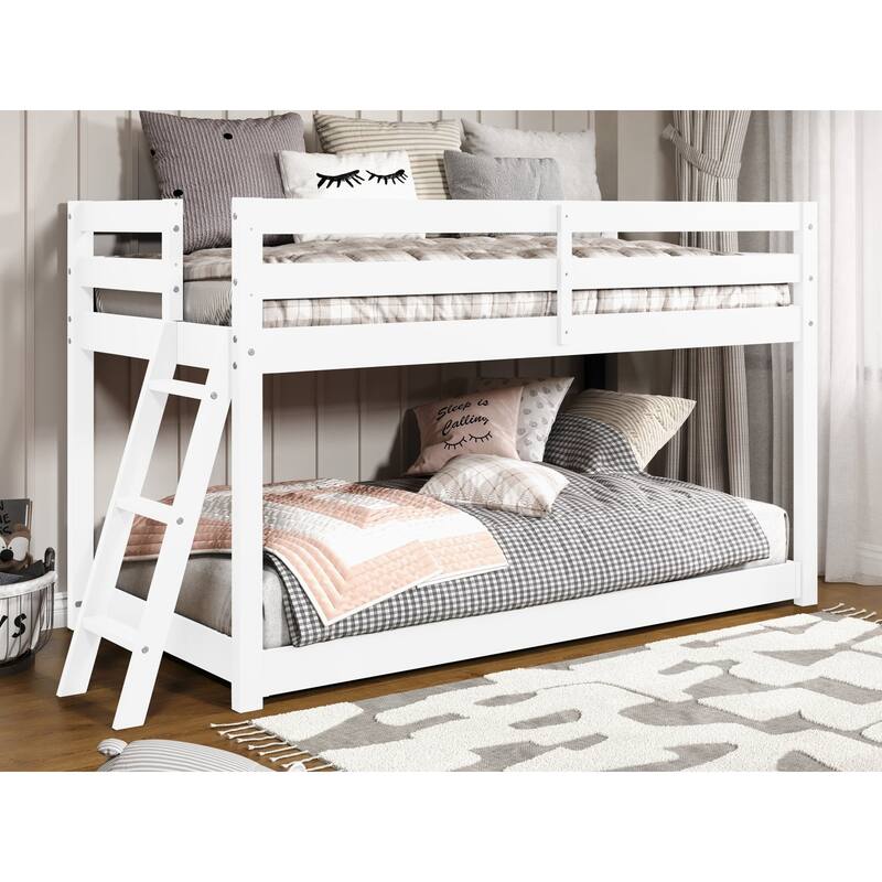 Taylor & Olive Trillium Twin Low Loft Bed with a Twin Under Bed - White - Loft Bed + Ladder