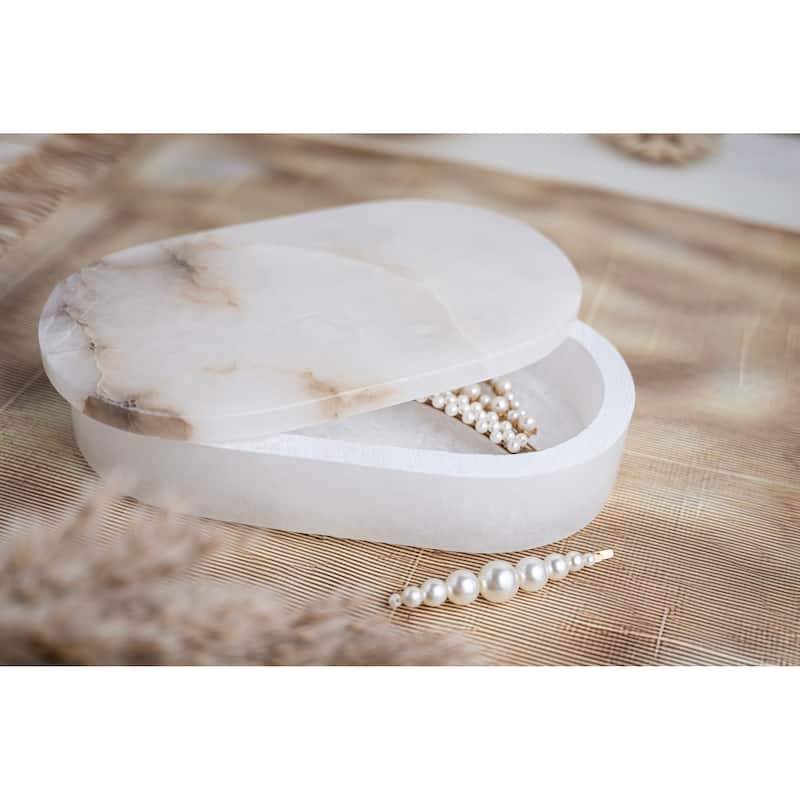 White Alabaster Oval Display Box Med.7"x4"x1.5"