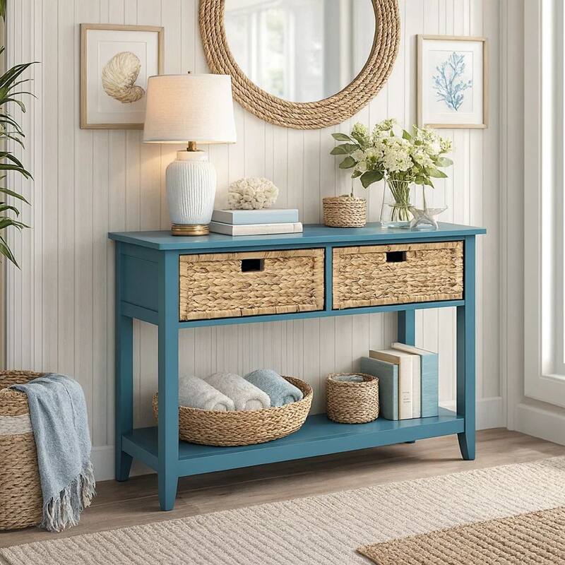 Flavius Console Table with 2 Drawers, Blue