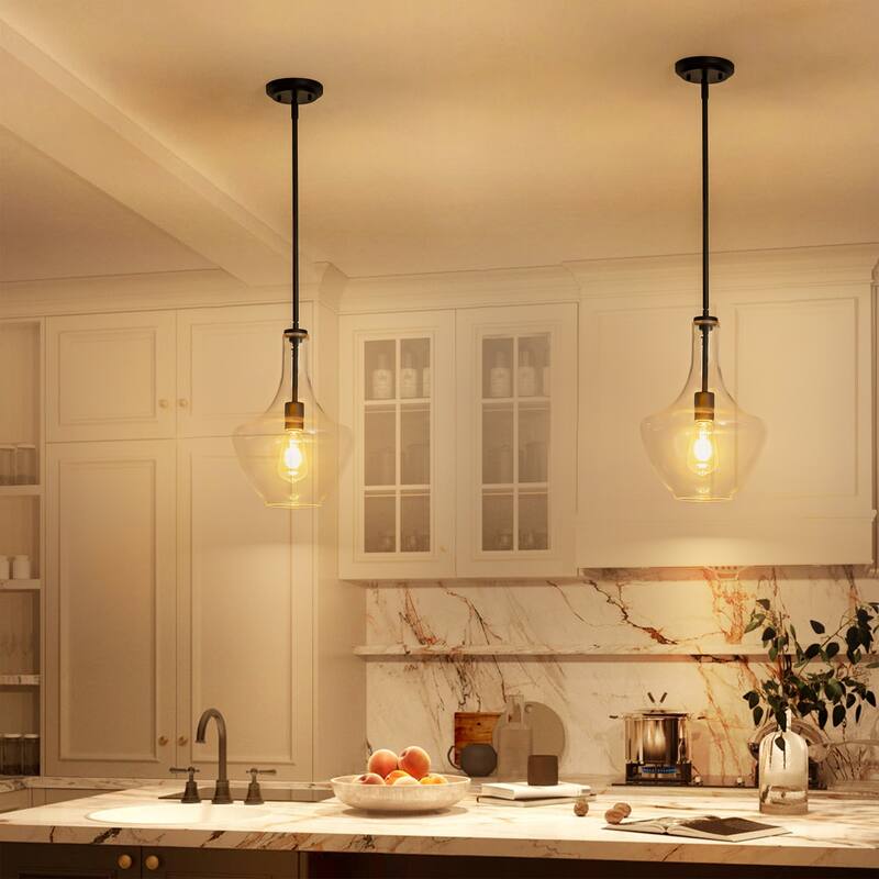 10.4" 1-Light Modern Bell-Shaped Chrome/Gold/Matte Black Clear Glass Pendant Light for Kitchen Island Dining Room
