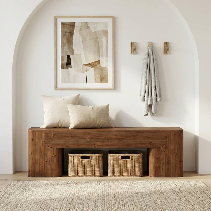 Solid Wood Bench, 59" Rustic Heavy Duty Entryway Bench