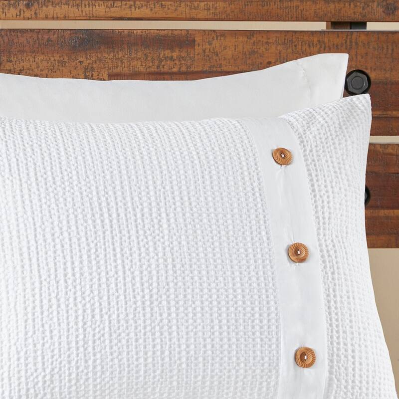 GDF Studio - Finely 3-Piece Cotton Waffle Weave Comforter Set with Wood Button Accents