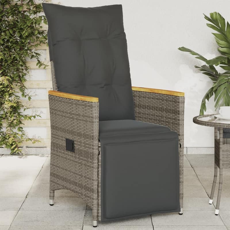 vidaXL Reclining Patio Chairs with Cushions Armchair Outdoor Seating Poly Rattan - Grey with armrest&footrest