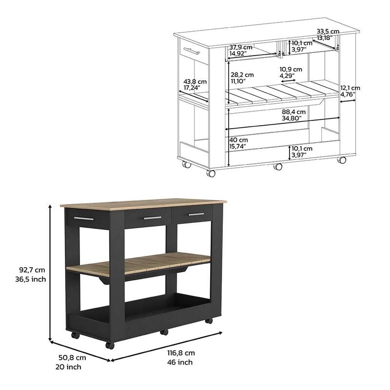 Kitchen Island 46 Inches Dozza - Black