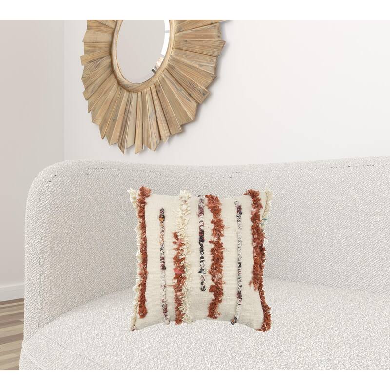 HomeRoots 20X20 Natural 100% Wool Striped Zippered Pillow