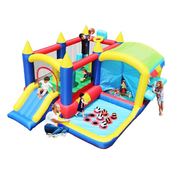slide 2 of 8, 7 in 1 Inflatable Bounce House with Ball Pit, for Kids