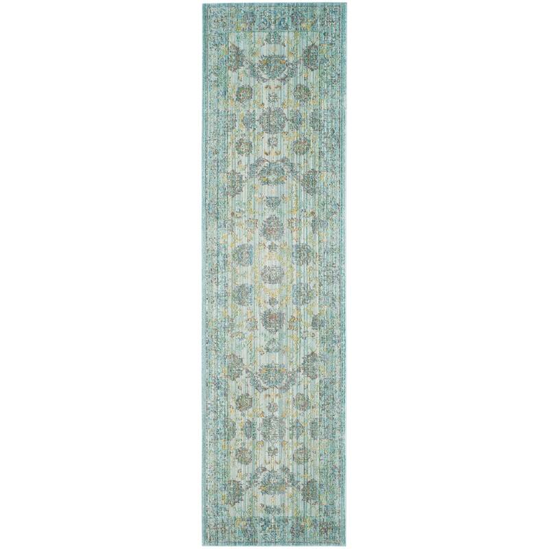SAFAVIEH, Valencia Masumeh Boho Oriental Distressed Rug - 2'3" x 8' Runner - Light Blue/Turquoise