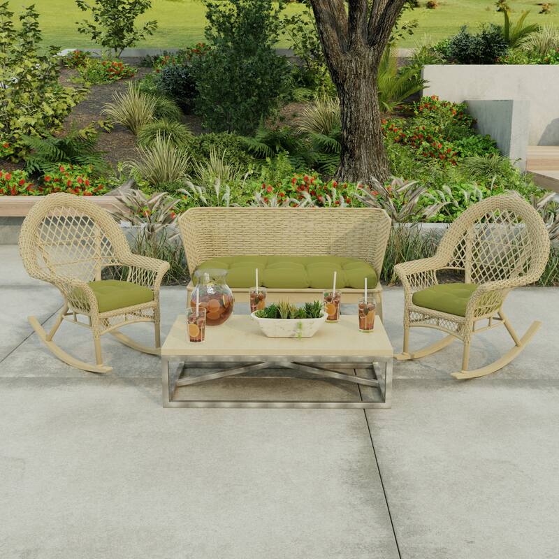 Green Solid Outdoor Wicker Cushion Set for Bench and 2 Seats - 18'' L x 44'' W x 4'' H - Veranda Kiwi