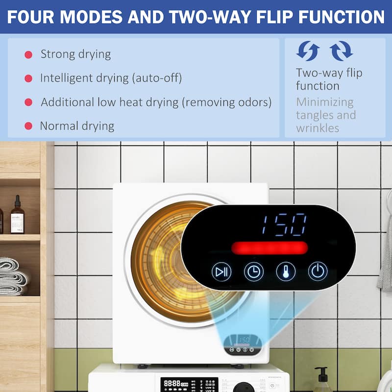 Anmytek 1.5 Cu Ft 850W Portable Compact Electric Clothes Dryer Front Load Stainless Steel Drum Intelligent Drying