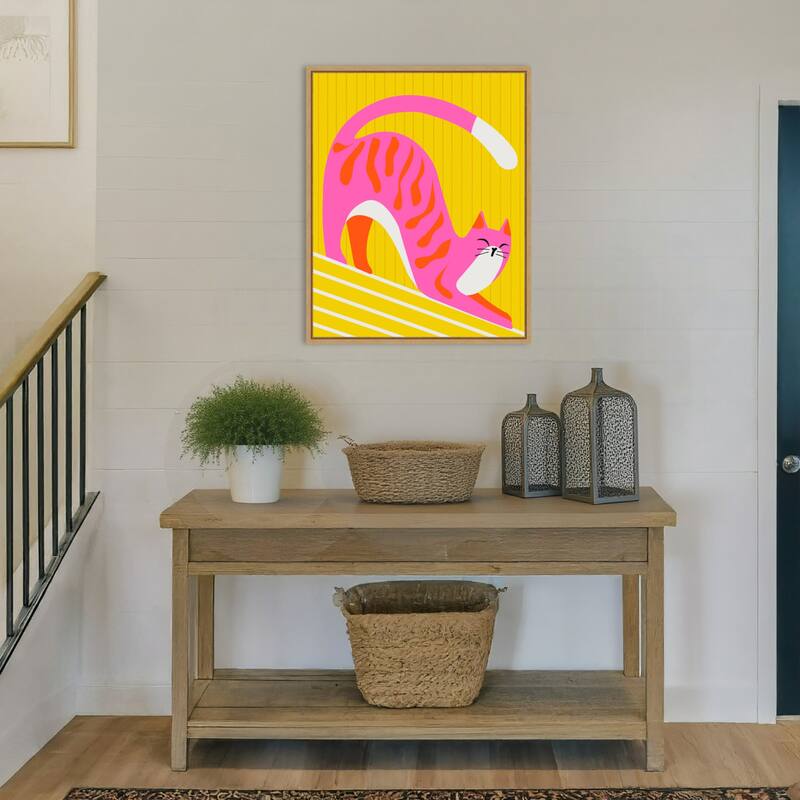 Snoozing Whiskers Cat Stretch by Kintsugi99 Framed Canvas Wall Art