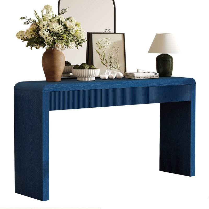 Rustic 52.9" Console Table with 3 Fluted Drawers and Solid Wood Veneer for Entryway Display and Storage