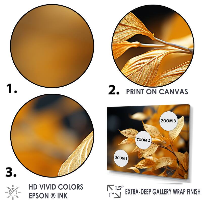 Designart "Golden Foliage Leaves" Leaves Wall Art