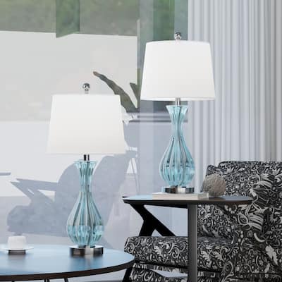 25.5'' Blue Glass Bedside Table Lamp Set (Set of 2) - 13*13*25.5