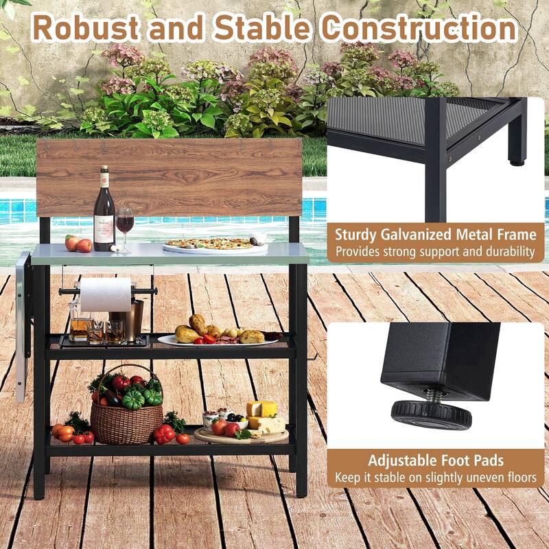 Gymax Patio Bar Table & Rolling Bar Cart w/Flip-Up Top Storage Shelves