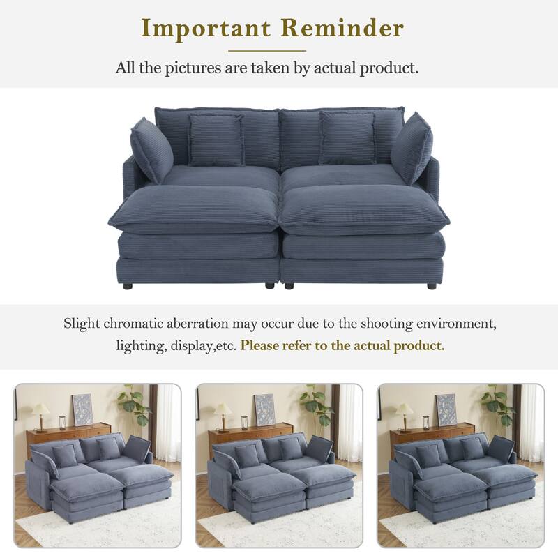 75.6" Corduroy U-Shaped Sectional Sofa with Storage