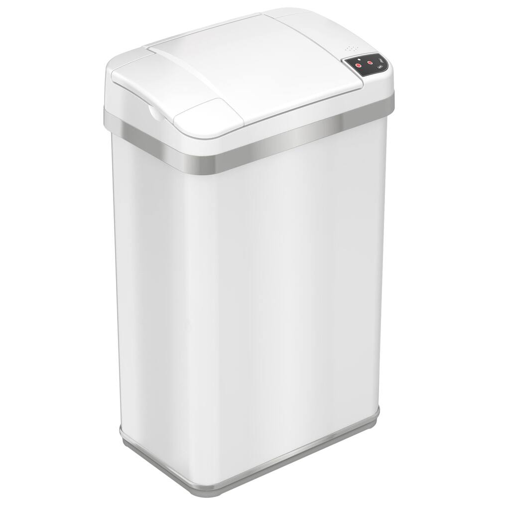 iTouchless 4 Gal White Stainless Steel Sensor Bathroom Trash Can