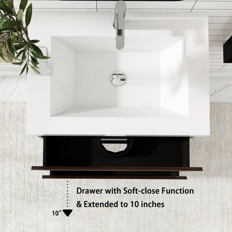 24"/30"/36"/48" Wall-Mounted 2-drawer Bathroom Vanity Set with Integrated Resin Sink