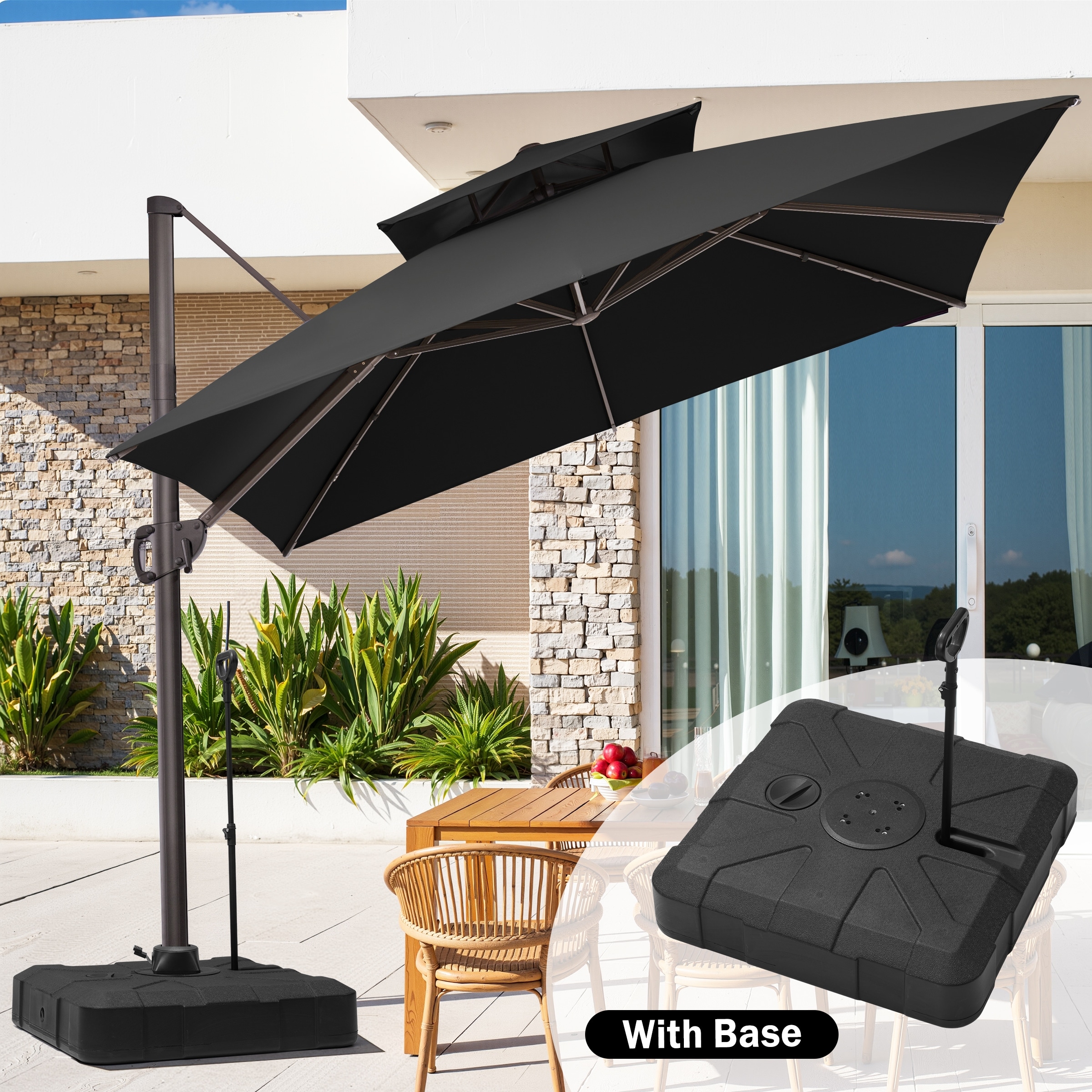 11 FT Outdoor Square Patio Cantilever Offset Aluminum Umbrella with 350 lbs. Weighted Wheel Base