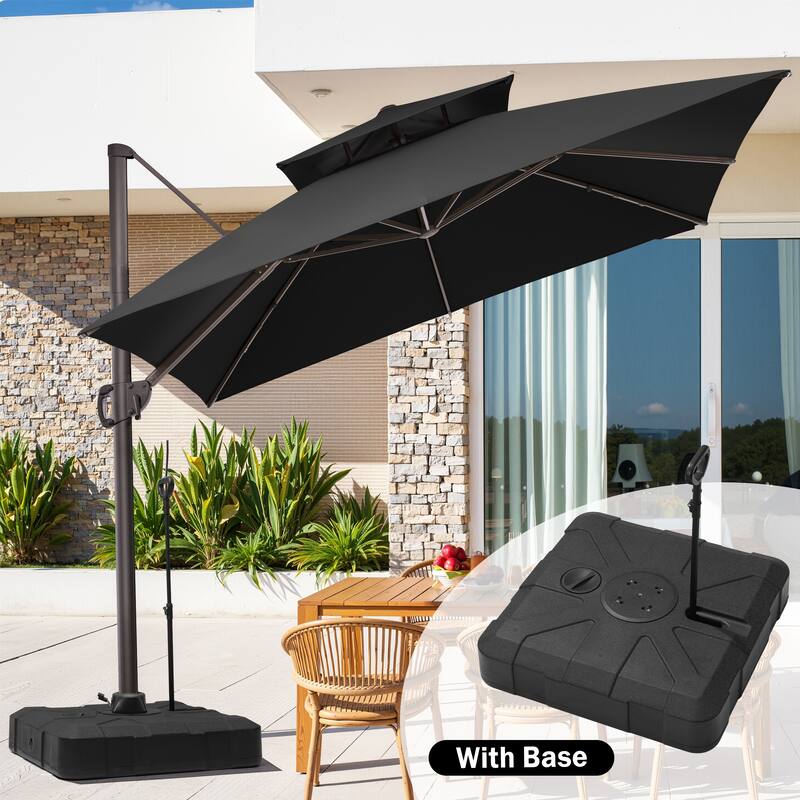 11 FT Outdoor Square Patio Offset Cantilever Umbrella with Base - Black