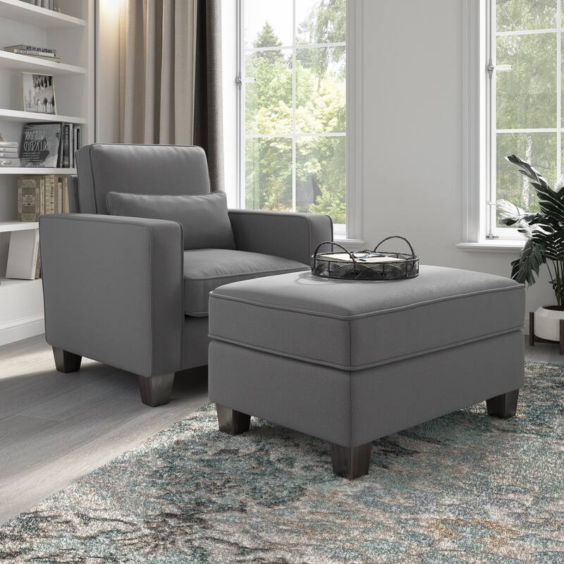 Bush Furniture Stockton Living Room Accent Chair with Ottoman Set