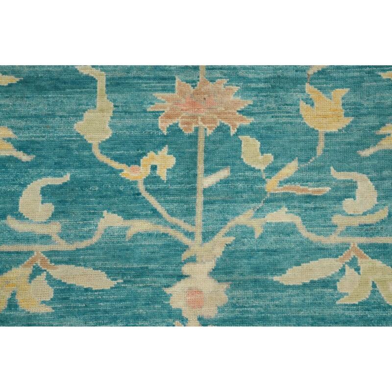 Hand Knotted Oriental 100% Wool Carpet Transitional Floral Navy Blue & Blues Oushak Area Rug - 15' 2'' X 12' 0''
