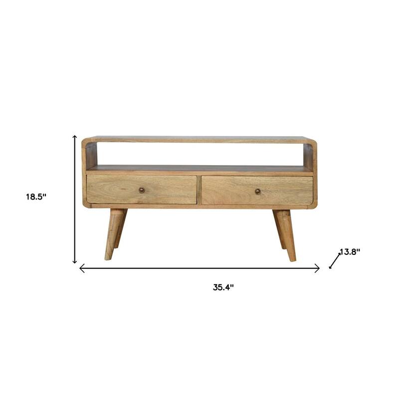 HomeRoots 35" Oak Solid Wood Enclosed and Open Storage TV Stand - 35.40 in. x 18.50 in. x 13.80 in.