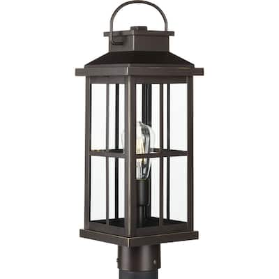 Williamston Collection 1-Light Antique Bronze Clear Glass Farmhouse Outdoor Post Lantern Light - 7 in x 7 in x 20.25 in