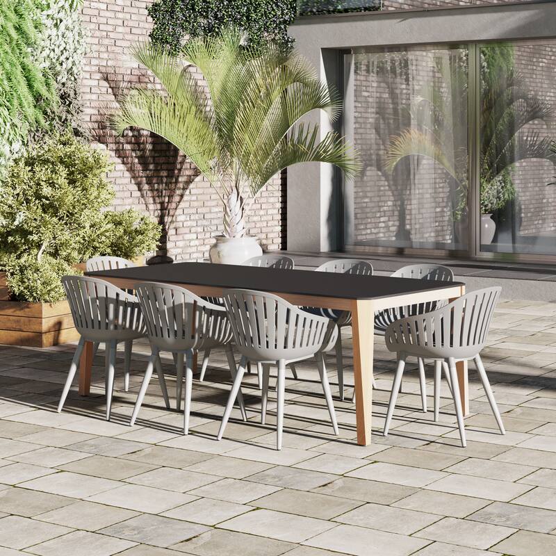 Amazonia 9pc Outdoor Patio Manthe Dining Wood Set - Black Table and Grey Chairs with Aluminum Legs