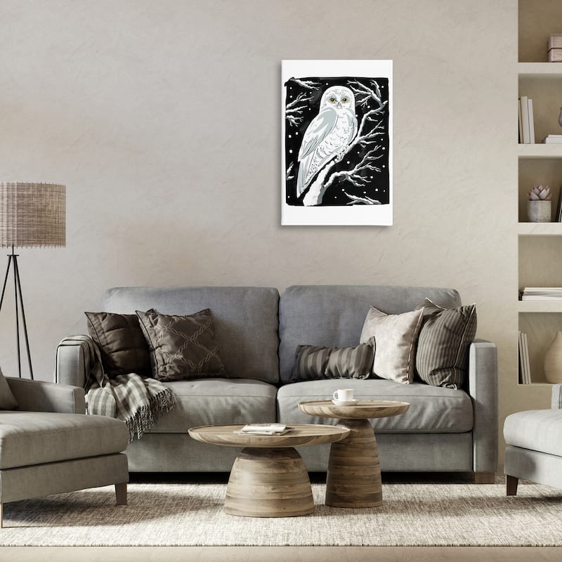 Stupell Forest Owl & Calm Snowfall Canvas Wall Art Design By Hannah Moren