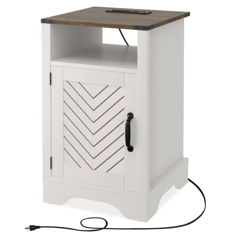 Rustic Wooden Nightstand with Charging Station, Ample Storage, and Easy Assembly - White & Oak
