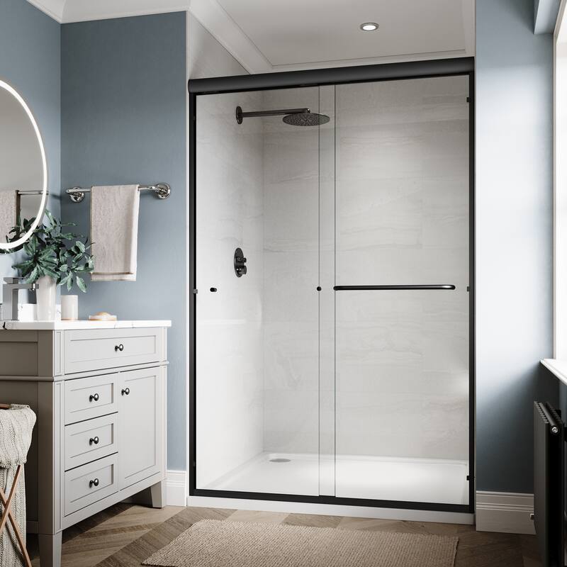 Elegant Double Sliding Shower Door 46.5 in.- 48 in. W x 72 in. H in Black Finish with 1/4 in. Clear Shower Glass Panel