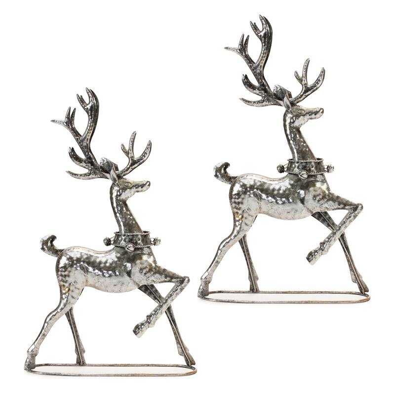 Hammered Reindeer Christmas Figurines - 22.25" - Silver - Set of 2