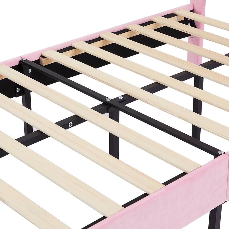 Bed Frame with Adjustable Height Headboard, Twin/Full/Queen Size Beds, Pink