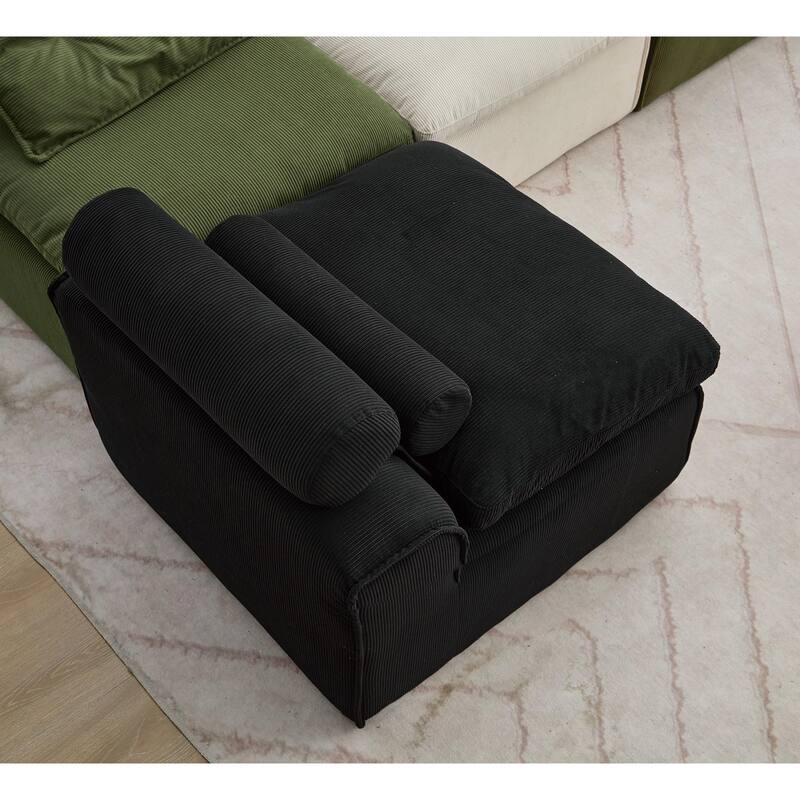 U Shaped Modular Couch for Living Room, 132" Corduroy Upholstered Sofa, Modern Neck Pillow-Back Lounge Couches