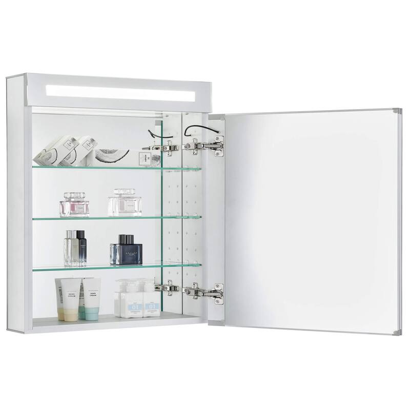 Bathroom Medicine Cabinet, Aluminum, Recessed/Surface Mount, Mirrored Interior w/LED