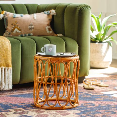 Ameena Cylindrical Rattan End Table - 16"H x 14"W x 14"D
