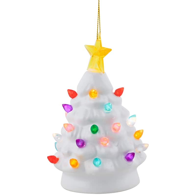 LED Lighted Mini Retro Christmas Tree with Gold Star Ornament - 5.25"