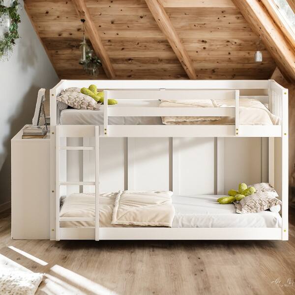 slide 2 of 39, Full over Full Bunk Bed with 4 Drawers and 3 Shelves White