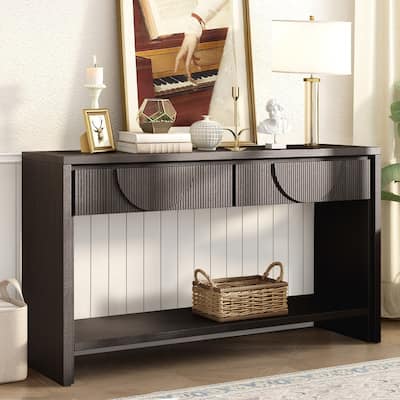 Farmhouse 55.12" Console Table with Distressed Wood Finish and Fluted Drawers for Living Rooms