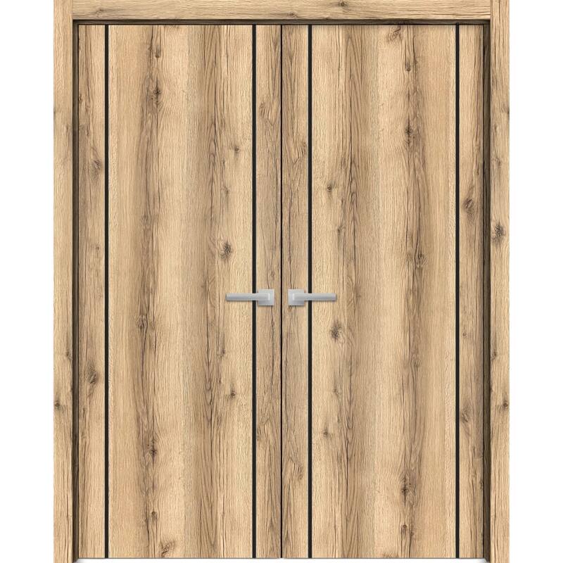 Solid French Double Doors 36 x 80 Planum 0017 Oak with - 48" x 96" ( 2* 24x96)