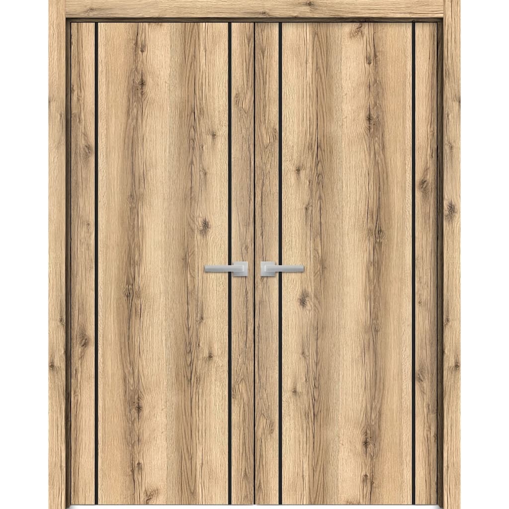 Solid French Double Doors 36 x 80 Planum 0017 Oak with