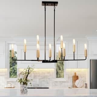 Modern Transitional 12-Light Wheel Chandelier Linear Kitchen Island Pendant for Large Dining table