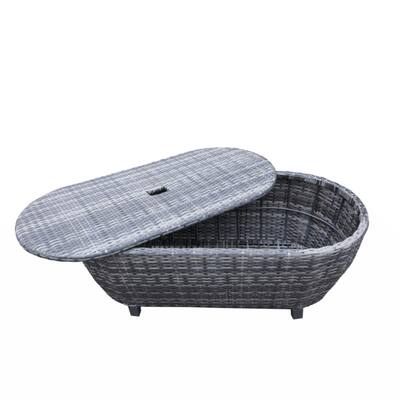 Modern Outdoor Wicker Oval Coffee Table with Storage, Black Tourmaline