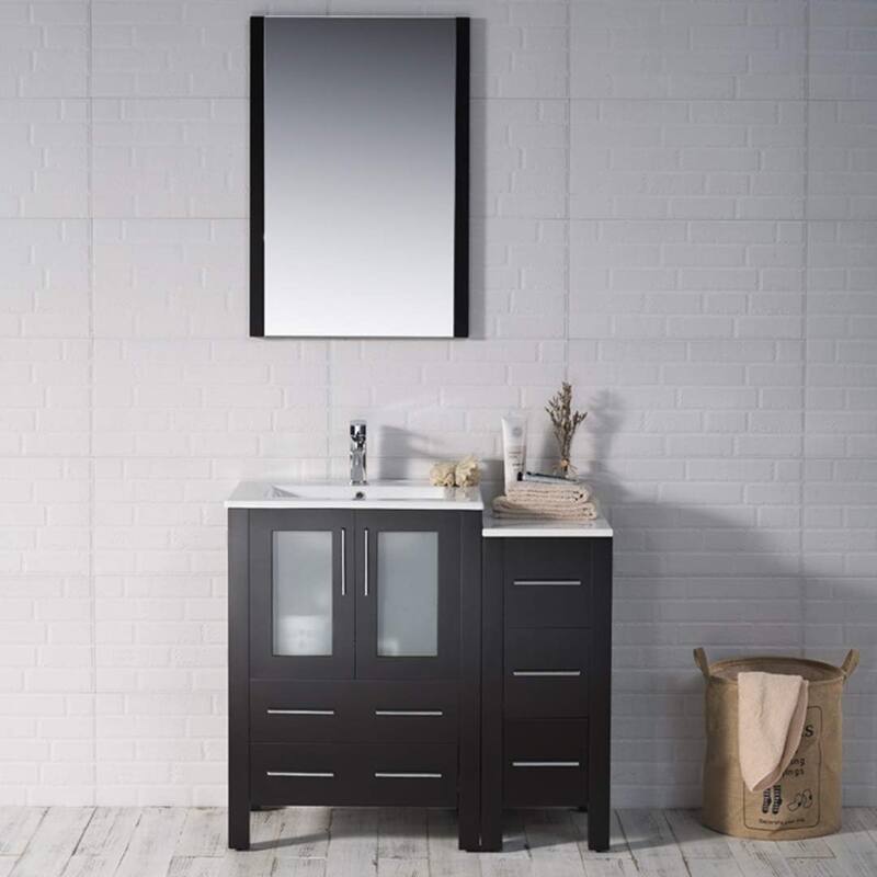 Blossom 36" Solid Wood Bathroom Vanity w/ Ceramic Sink & Side Cabinet