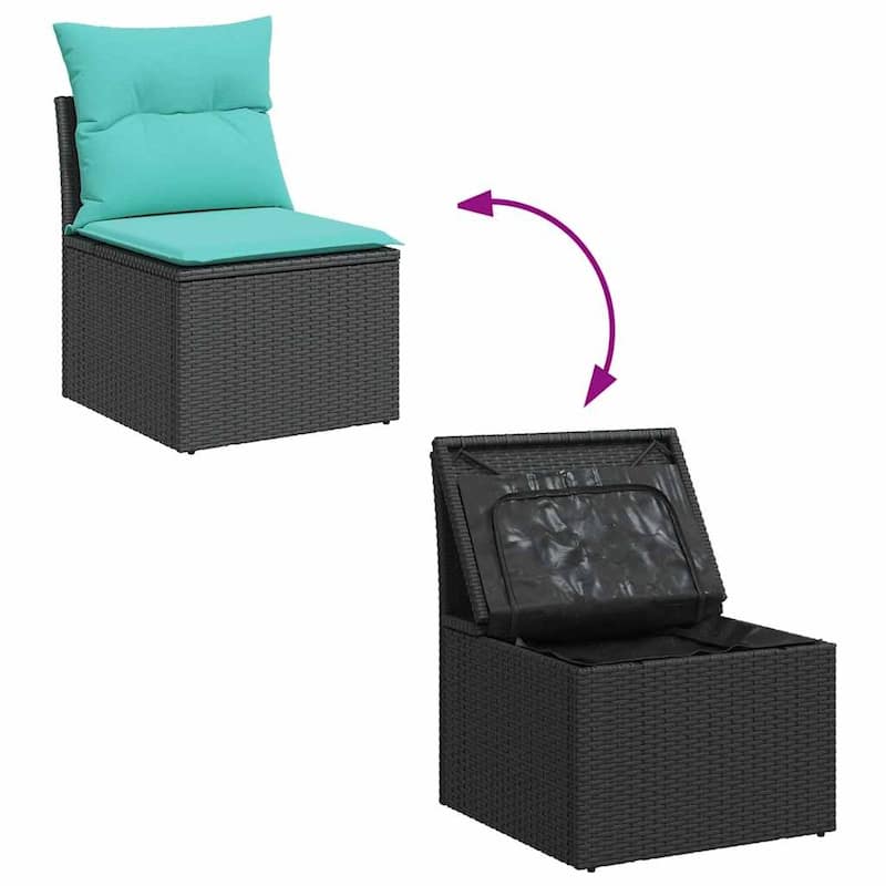 vidaXL Patio Sofa Set with Cushions Outdoor Conversation Furniture Poly Rattan - 21.7" x 24.4" x 27.2"