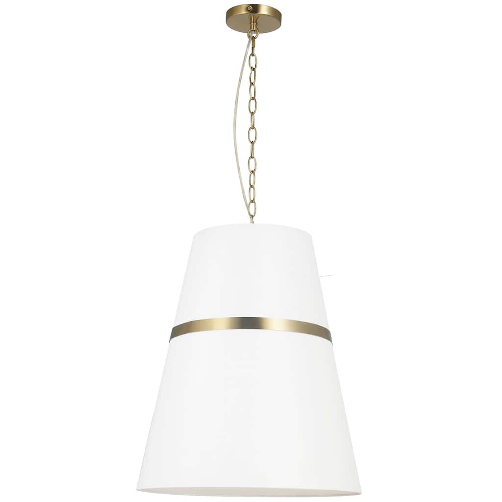 Dainolite Symphony Contemporary Aged Brass Luxury Pendant Light Modern Pendant Light w/ White Tapered Drum Shade