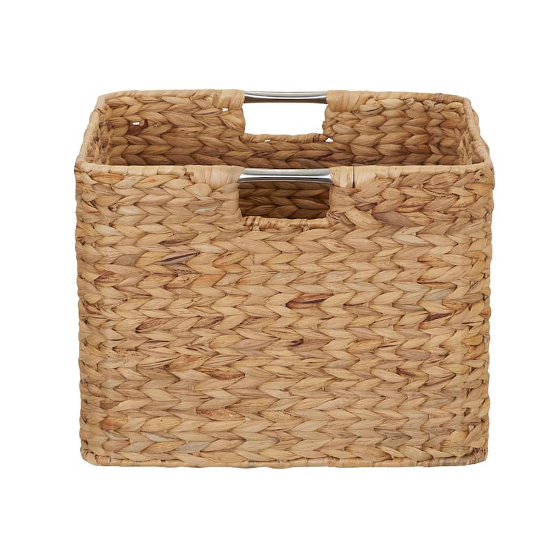 Household Essentials Square Wicker Basket with Stainless Steel Handles